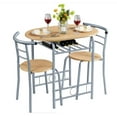 thumbnail image 1 of SAZYY 3-Piece Dining Room Table Set, Kitchen Table & Chair Sets for 2, Compact Table Set w/Steel Legs, Built-in Wine Rack for Breakfast Nook, Small Space, Apartment, Natural, 1 of 6