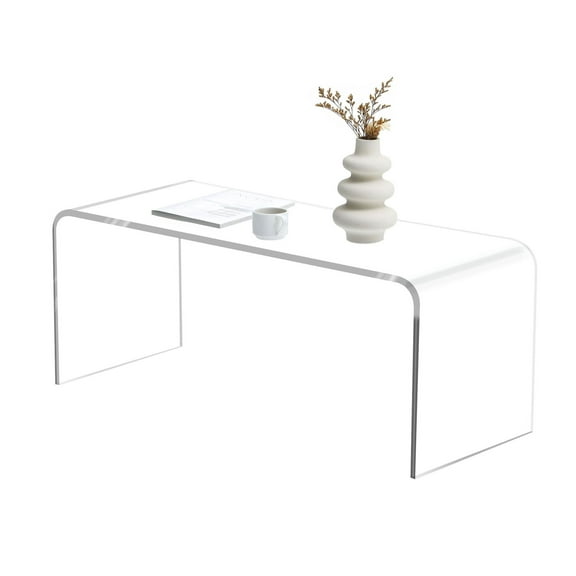 SAZYY 39.25 Inch Acrylic Coffee Table, 15mm Thick Clear Modern Tea Table for Living Room, Scratch-Resistant Easy to Clean