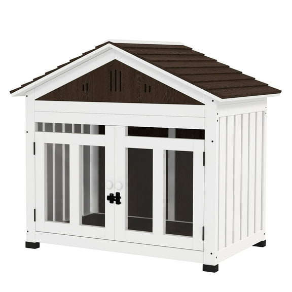 SAZYY 40"L Wooden Dog House Outdoor Indoor for Small, Medium, Large Dogs - with Elevated Removable Floor