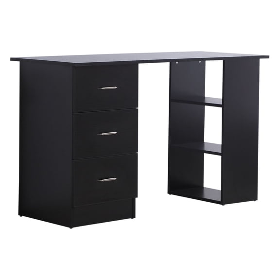 SAZYY 47" Modern Home Office Desk, Computer Workstation with 3-Tier Shelves & 3 Storage Drawers, All-in-One Writing Study Table, Black