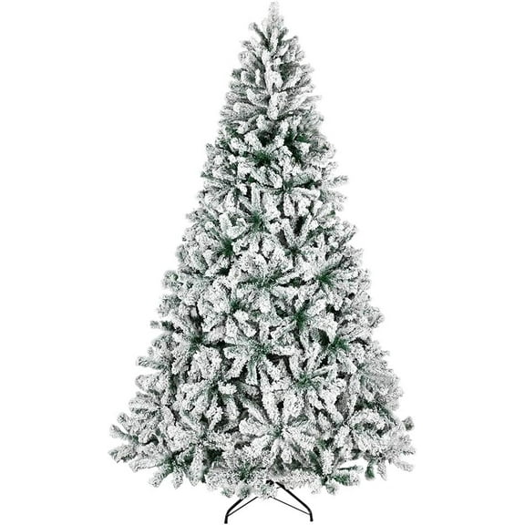 SAZYY 6 FT Unlit Snow Flocked Hinged Artificial Christmas Pine Tree Full 1050 Tips Branch w/Sturdy Metal Stand for Holiday Xmas Indoor and Outdoor Decoration