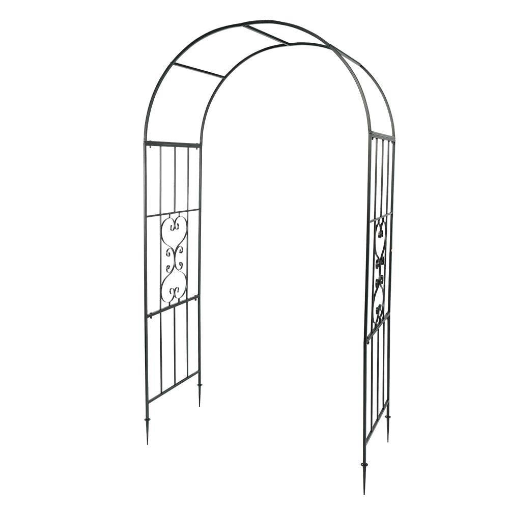 SAZYY 7.3FT Garden Arch Arbor, Heavy Duty Metal Arbour Archway, Decorative Frame Stand Trellis with Ground Stakes for Wedding Ceremony Party Plant Climbing Rose Vines Lawn Patio Black