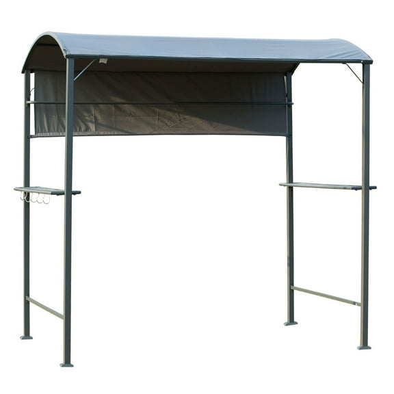 SAZYY 7FT Grill Gazebo with Sun Shade Panel & Side Awning, BBQ Canopy with 2 Serving Shelves & 5 Hook for Patio Lawn