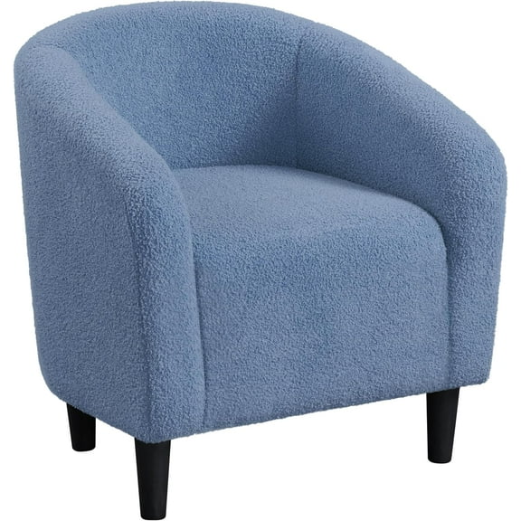 SAZYY Barrel Chair, Fabric Club Chair, Furry Sherpa Elegant Armchair with Cozy Soft Padded, Suitable for Living Room Bedroom Reception Room Office, Blue (Boucle)