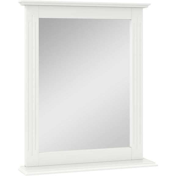 SAZYY Bathroom Mirror with Shelf - 27" x 22.5" Wall Mirror Over Bathroom Sink, Wooden Frame Modern Rectangular Hanging Vanity Makeup Mirrors for Washroom, Entryway, White