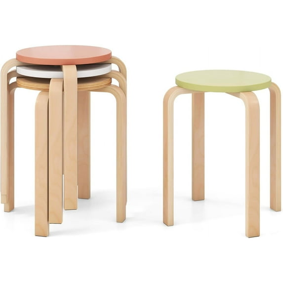 SAZYY Bentwood Stackable Stools Set of 4, 18" Round Stacking Backless Nesting Stools, School Chairs, Flexible Seating for Classroom Elementary, Students, Adults, Kitchen, Dining Room,