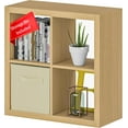 thumbnail image 1 of SAZYY Bookshelf with Storage Bin, Storage Organizer, Modern Wood Open Bookcase, Multifunctional Display Shelf for Living Room, Bedroom, Home Office, 4 Cube Oak, 1 of 5