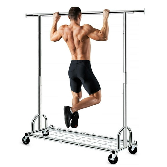 SAZYY Clothes Rack, Clothing Rack Load 485 LBS, Heavy Duty Clothes Rack, Rolling Clothes Racks for Hanging Clothes, Metal Garment Rack with Sturdy Wheels