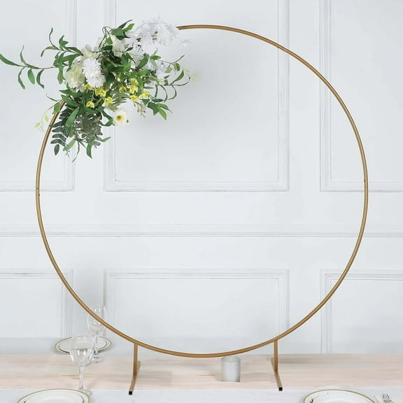 SAZYY Elegant Gold Metal Balloon Circle & Flower Frame Backdrop Stand – Versatile Round Wedding Arch Arbor for Ceremony Decor, Party Balloon Displays, and Floral Arrangements, 4FT