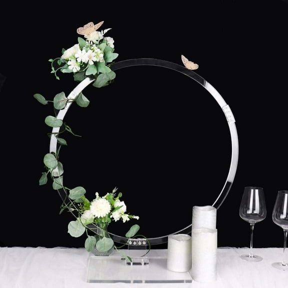SAZYY Elegant Metal Round Hoop Wedding Centerpiece – Self-Standing Table Floral Wreath Frame for Stunning Reception Decor, Bridal Showers, and Event Styling, Clear Acrylic 26''