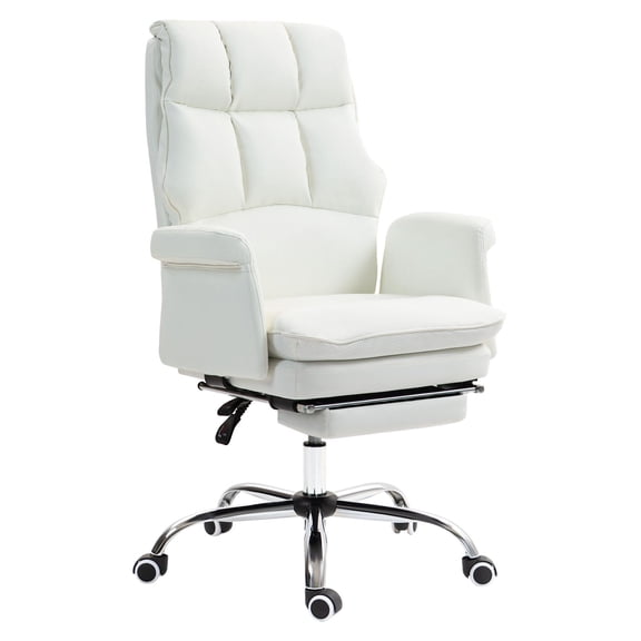 SAZYY Ergonomic Executive Office Chair with Footrest, Adjustable Height & Reclining Swivel Desk Chair, Comfortable Manager Chair for Office Use, White