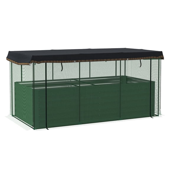 SAZYY Galvanized Steel Planter Box with Crop Cage & Shade Cloth, Raised Garden Bed for Vegetables & Flowers, Green