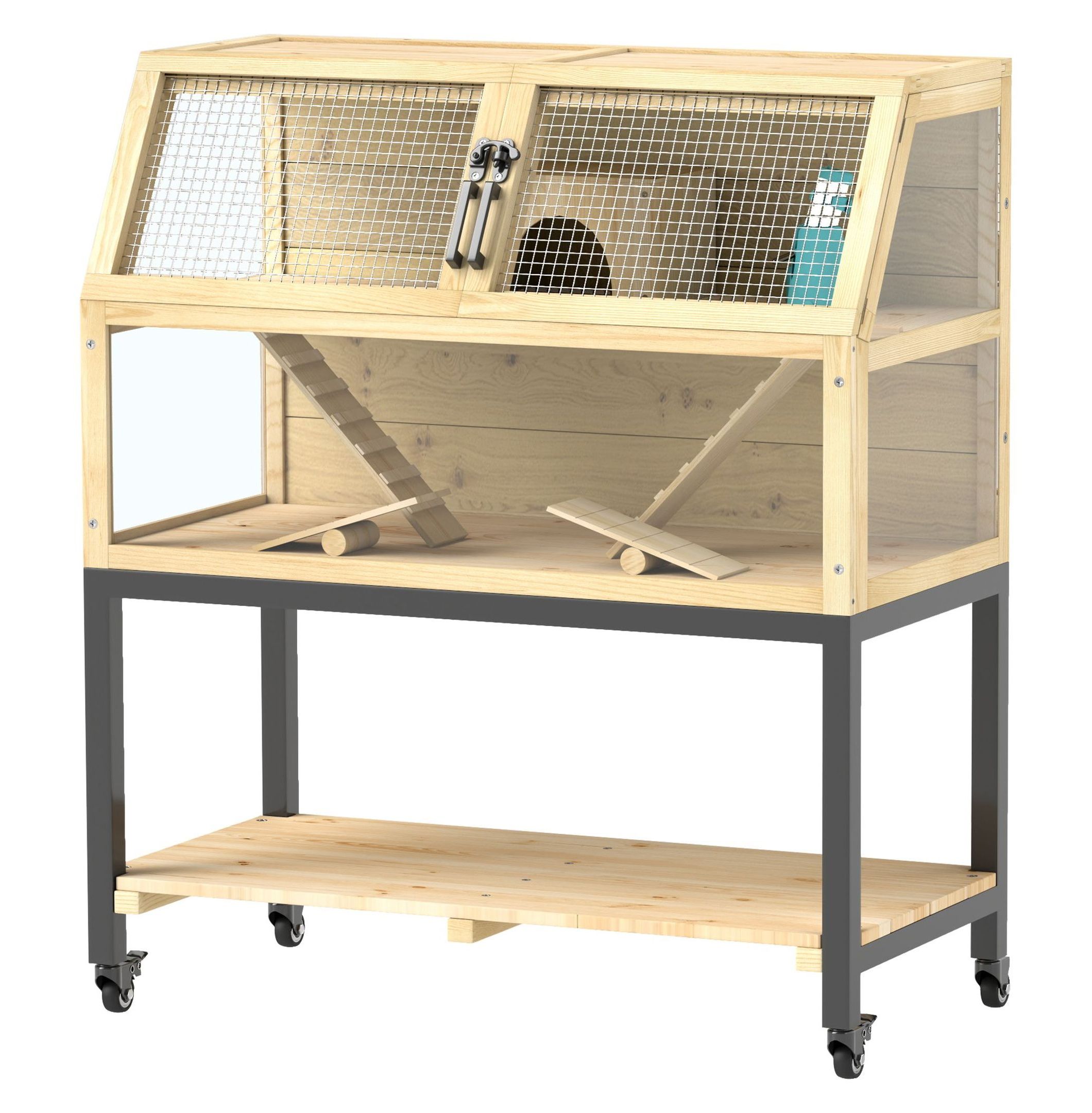 Curated visual reference: Picture Idea: Sazyy Hamster Cage On Wheels With Storage Shelf Seesaws Water