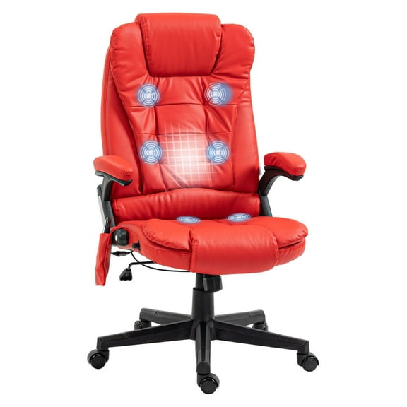 SAZYY Heated Massage Office Desk Chair, 6 Vibration Points Reclining Computer Chair with Armrest, Ergonomic Desk Chair for Office, Red