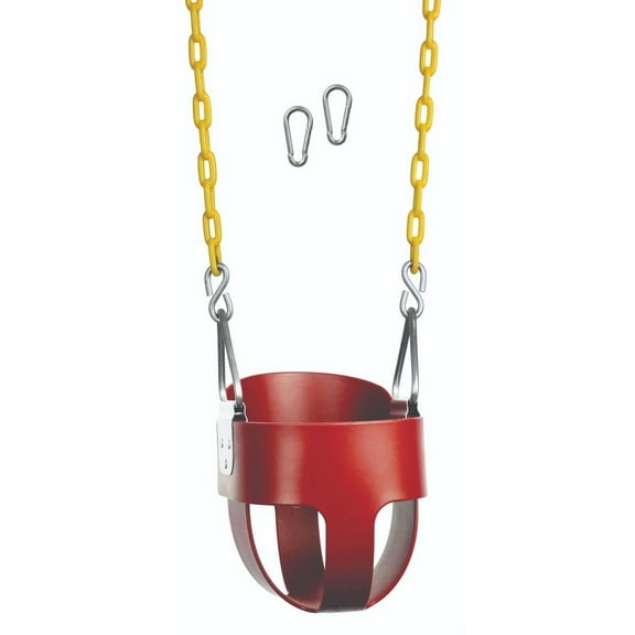 SAZYY Heavy-Duty High Back Full Bucket Toddler Swing Seat | Coated Chains Fully Assembled | Red Swing Set Accessory