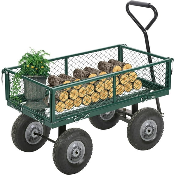 SAZYY Heavy Duty Steel Garden Dump Cart – Yard Wagon & Lawn Utility Cart for Outdoor Gardening, Landscaping, Hauling & Farm Chores