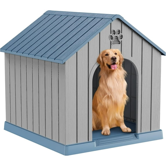 SAZYY Indoor Outdoor Waterproof Dog House, Puppy Shelter with Air Vents and Elevated Floor, Sturdy Dog Kennel for Small to Large Sized Dogs, Easy to Assemble Blue 38.62*36.26*38.07