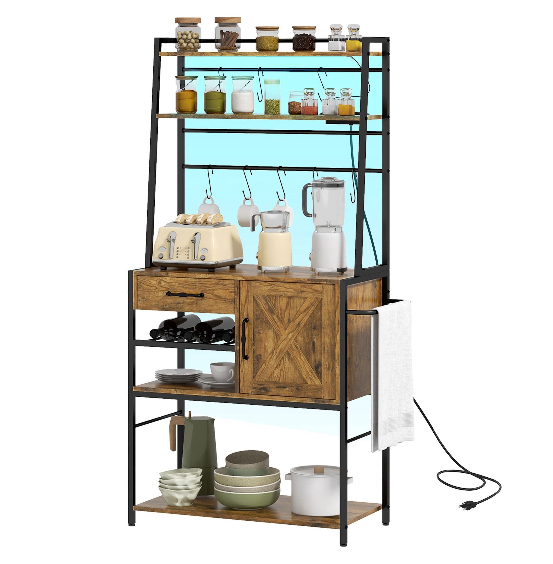 SAZYY Industrial Kitchen Shelving Unit, Rustic Brown Open Shelves with ...
