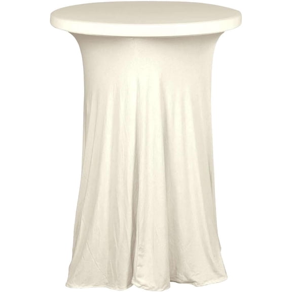 SAZYY Ivory Round Spandex Cocktail Table Cover with Natural Wavy Drapes - Perfect for Wedding, Party, Indoor & Outdoor Events, Holiday Parties, Showers, Corporate Affairs, Banquet,Ivory