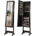 thumbnail image 1 of SAZYY Jewelry Cabinet with Full-Length Mirror, Standing Jewelry Armoire Organizer with 64 Earring Slots, 72 Ring Slots, 20 Necklace Hooks, 4 Storage Shelves, 3 Angle Adjustable, Espresso, 1 of 8