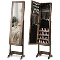 thumbnail image 1 of SAZYY Jewelry Cabinet with Full-Length Mirror, Standing Jewelry Armoire Organizer with 64 Earring Slots, 72 Ring Slots, 20 Necklace Hooks, 4 Storage Shelves, 3 Angle Adjustable, Rustic Brown, 1 of 9
