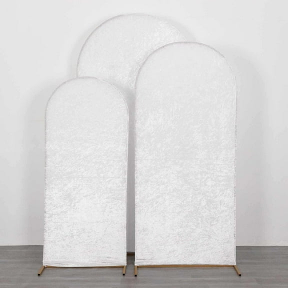 SAZYY Luxury Set of 3 White Crushed Velvet Chiara Wedding Arch Covers in 5ft, 6ft, and 7ft Sizes - Perfect for Round Top Backdrop Stands, Event Decor, Bridal Showers, White