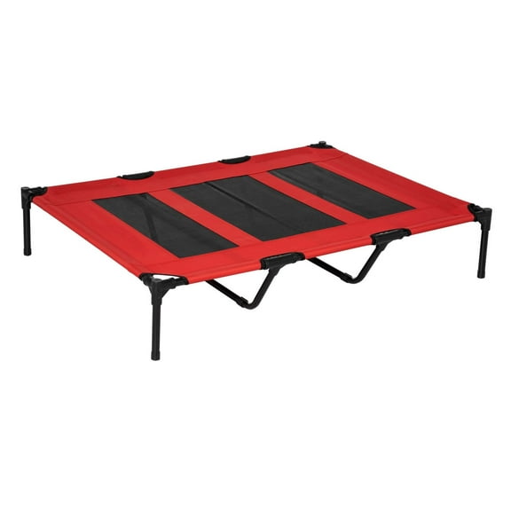 SAZYY Metal Frame Elevated Pet Bed - Folding Dog Cot with Summer Cooling Design, Red