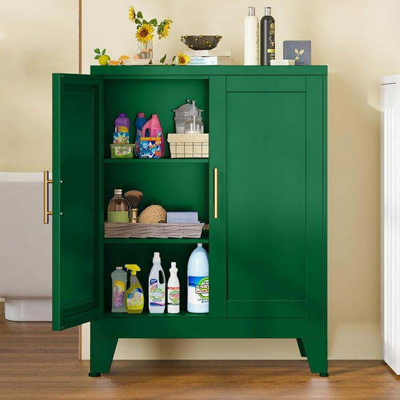 SAZYY Metal Pantry Storage Cabinet with 2 Doors and 2 Adjustable Shelves, Green Freestanding Hutch for Kitchen/Laundry/Living Room/Bedroom, 11.81"D x 23.62"W x 35.83"H Green