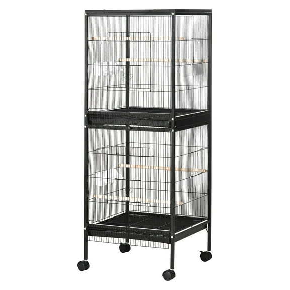 SAZYY Mobile 55" Dual-Use Bird Cage Aviary for Finches & Budgies | with Easy-Move Wheels | Sleek Black Stand for Indoor Use