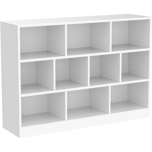 SAZYY Oak Bookshelf, Open Shelf Bookcase, Cube Storage Organizer with Anti-Tilt Device, Freestanding Horizontal Bookshelf Cube Shelf for Bedroom, 43.31"W x 33.07"H White