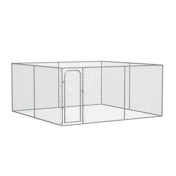 SAZYY Outdoor Dog Kennel Galvanized Chain Link Fence, Heavy Duty Pet Run with Secure Lock & Mesh Sidewalls for Backyard