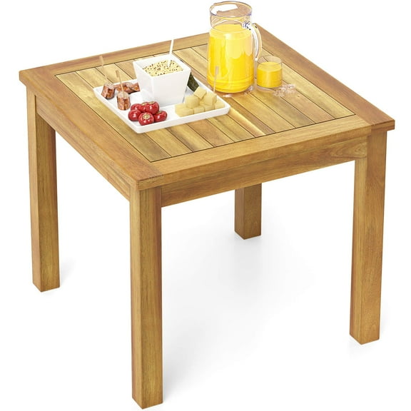 SAZYY Outdoor Side Table, 20 Inches Teak Wood Square Patio Snack End Table, for Porch Deck Garden Indoors, Natural,1pack