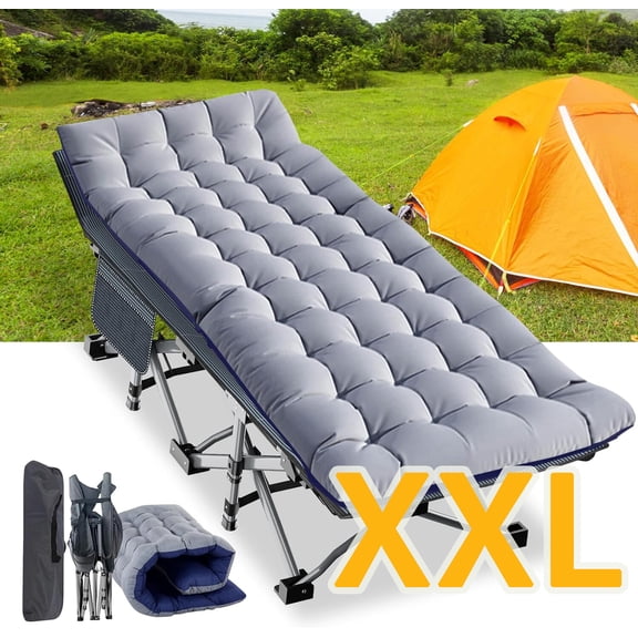 SAZYY Oversized Folding Camping Cot for Adults, Heavy Duty Outdoor Bed with Carry Bag, Portable Sleeping Bed for Outdoor Travel Camp Beach Vacation,XXL-Gray