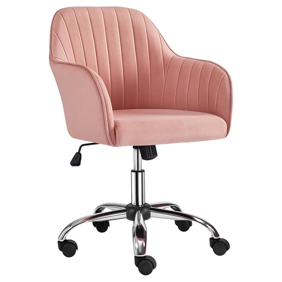 SAZYY Pink Desk Vanity Chair Comfy Modern Aesthetic Accent Armchair Height Adjustable Swivel Computer Chair for Bedroom or Office