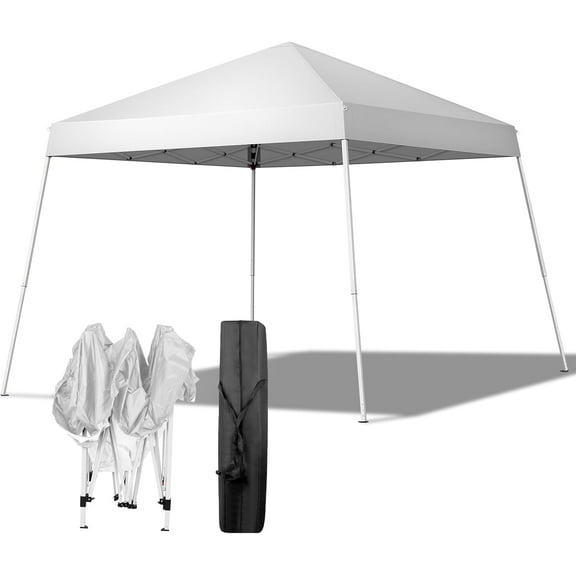 SAZYY Pop Up Canopy Tent, Outdoor Foldable Easy Up Party Tent w/Slant Legs, Event Portable Gazebo for Camping, Anniversary, Parties White 8x8ft
