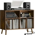 thumbnail image 1 of SAZYY Record Player Stand, Turntables Stand with Charging Station and Vinyl Record Storage Holds up to 350 Albums, Record Stand Table for Living Room, Office, Rustic Brown, 1 of 10