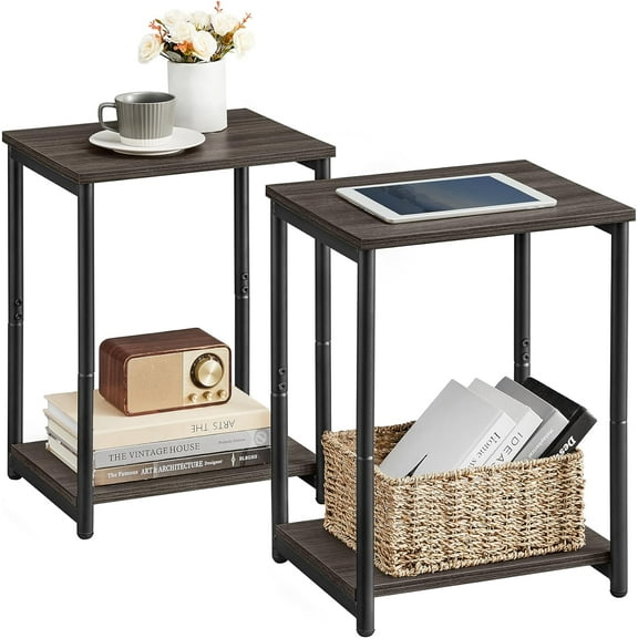 SAZYY Side Table, Small End Table, Nightstand for Living Room, Bedroom, Office, Bathroom,Chestnut Brown + Classic Black