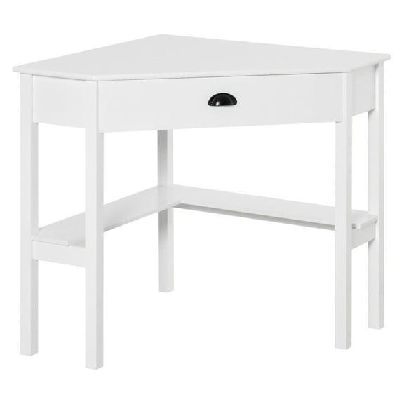 SAZYY Small White Computer Desk with Drawer and Storage Shelves, Compact Home Office Workstation for Limited Spaces, Modern Study Writing Table