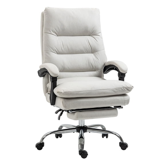 SAZYY Vinsetto Heated Massage Office Chair, Microfibre Reclining Chair with Vibration, Footrest & Armrest, Ergonomic Desk Chair, Cream White