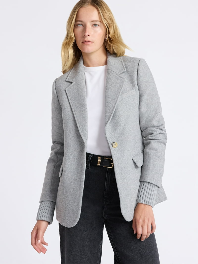 Free Assembly Women's Single Breasted Sweater Cuff Blazer, Sizes