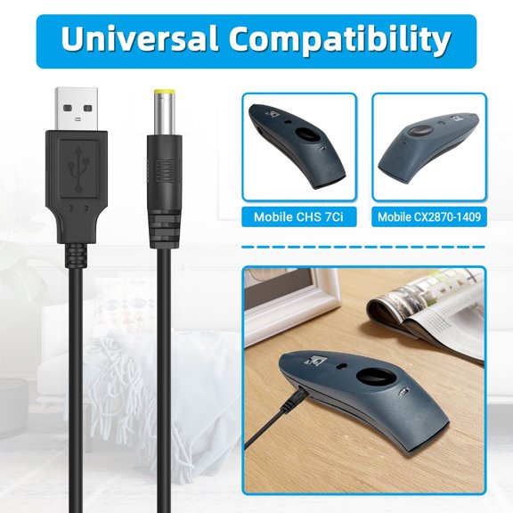 SB Cable PC Charging Charger Power Cord Lead Compatible with Socket Mobile CX2870-1409 CHS 7