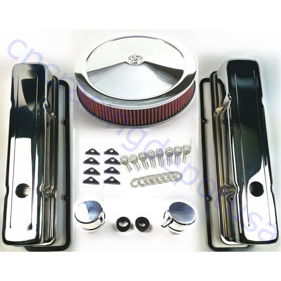 SB Chevy Chrome Engine Dress Up Kit Tall Valve Covers Air Cleaner 58-79 SBC 350