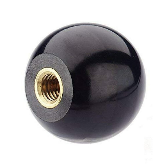 SB Distribution Ltd. SBDs Black Phenolic ABS Plastic Ball Knob Female | 3/8"- 16 Thread Pitch 15/16" Depth 1-3/8" Diameter, 1-1/2" Height w/Brass Coated Metal Insert Heavy Duty 1.02 Oz