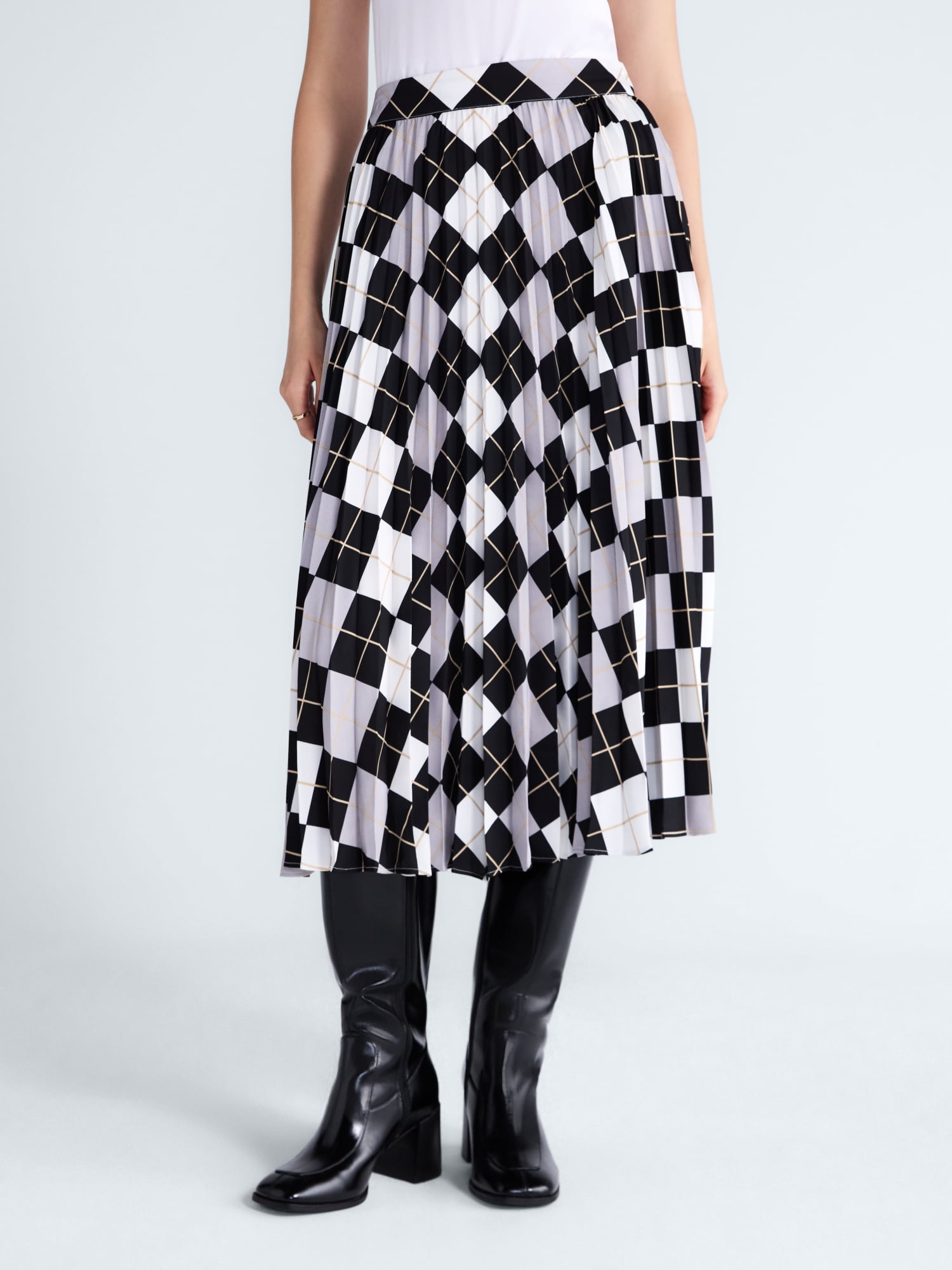 Free Assembly Women's and Women's Plus Sunburst Pleat Argyle Maxi Skirt, Sizes XS-4X