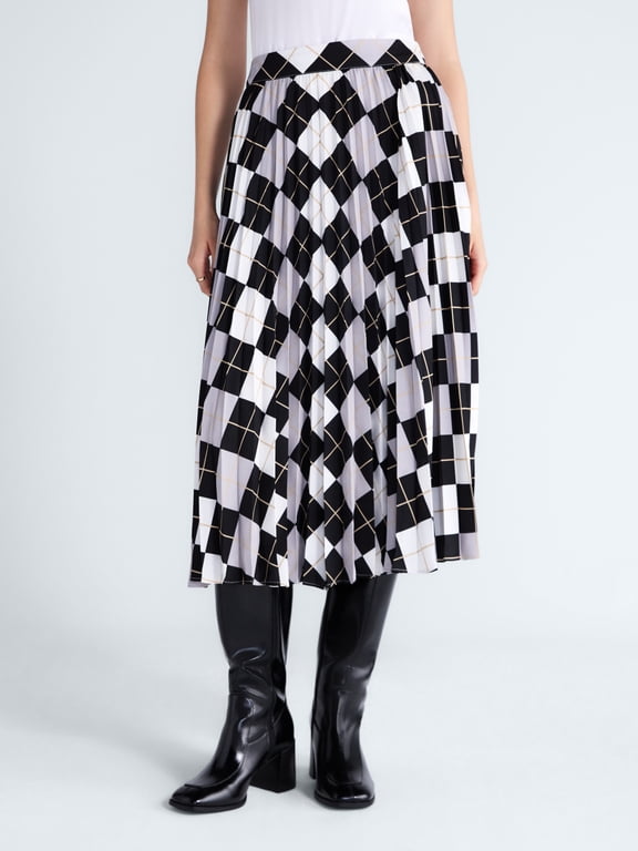 Women's and Women's Plus Sunburst Pleat Argyle Maxi Skirt, Sizes XS-4X