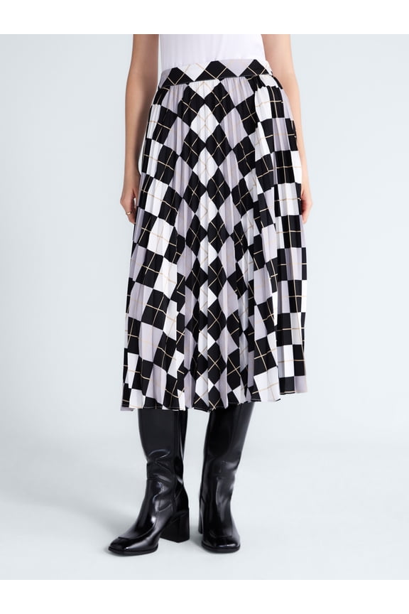 Women's and Women's Plus Sunburst Pleat Argyle Maxi Skirt, Sizes XS-4X