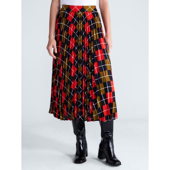 Free Assembly Women's and Women's Plus Sunburst Pleat Argyle Maxi Skirt, Sizes XS-4X