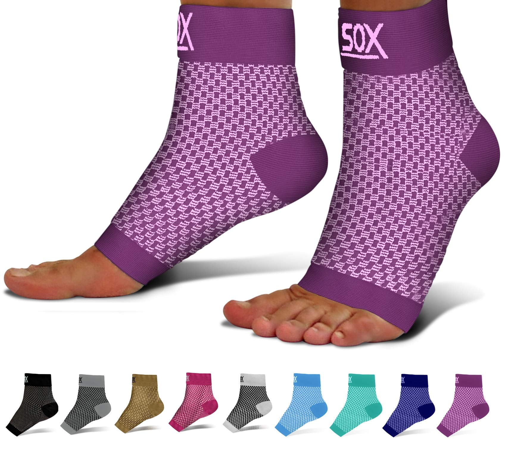 SB SOX Compression Socks - 2 Pairs, 20-30mmHg, Size Small For Men & Women (Black/Pink + Black/Purple)