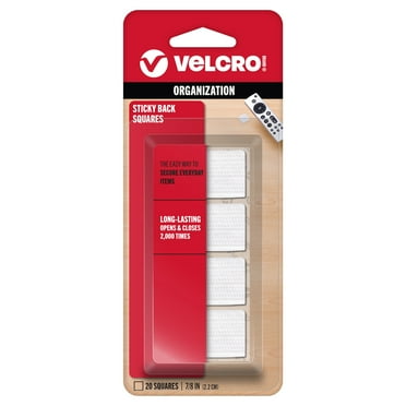 VELCRO Brand Sticky Back Mounting Squares, Adhesive Sticky Back Hook and Loop Fasteners for Home, Office or Crafting, Strong Secure Hold, Pack of 20, 7/8" White Squares