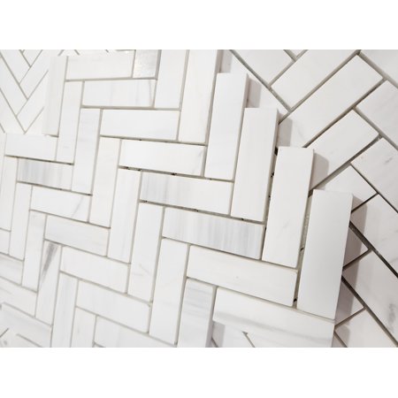 SB Tile and Stone Bianco Dolomite Herringbone 1x3" Matte Mosaic Sample Tile